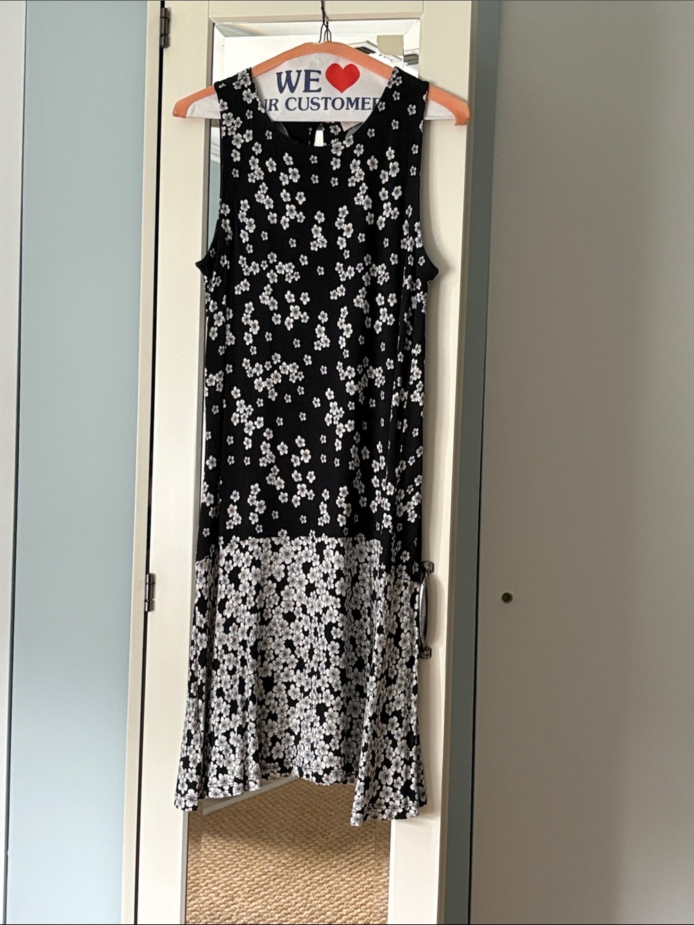 LOFT Black and White Floral Sleeveless Midi Dress